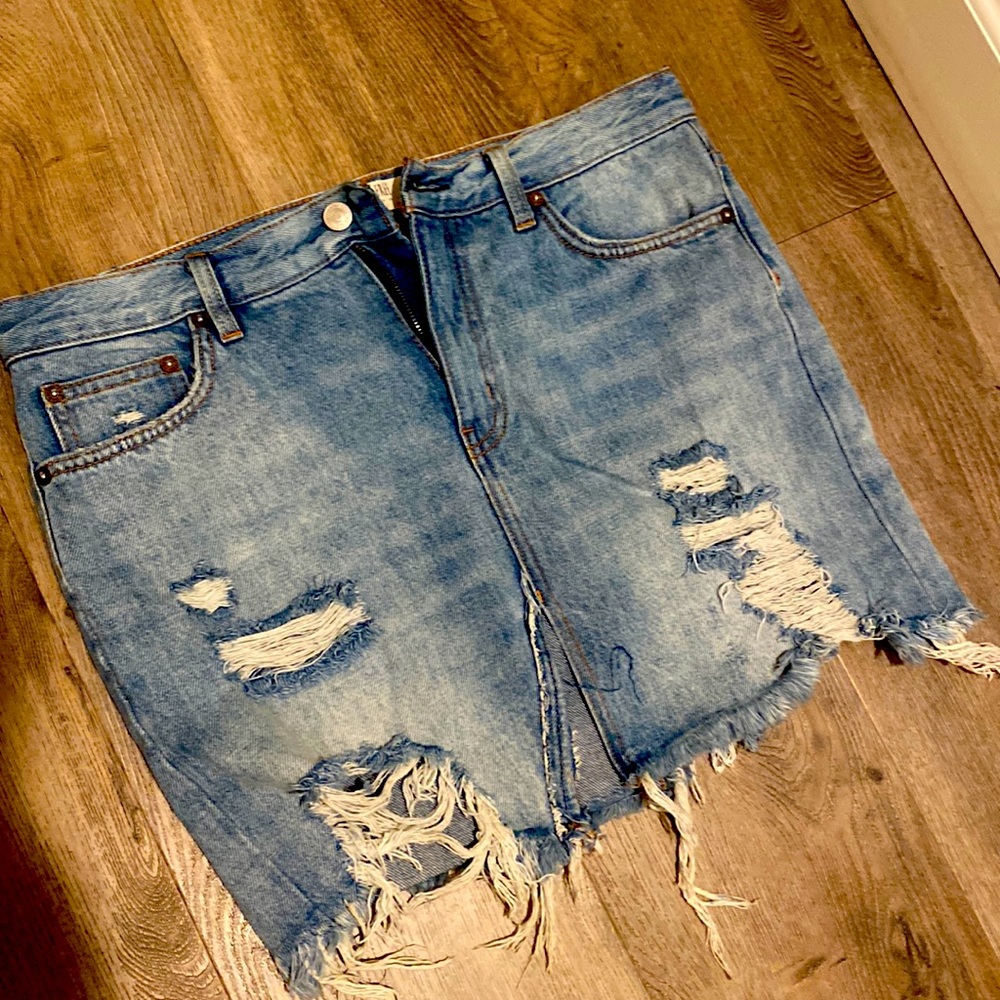 Free People Distressed Denim Skirt